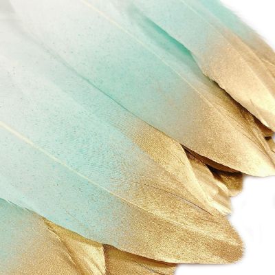 Wrapables Gold Dipped Feathers, Bohemian Decorations, Teal Image 3