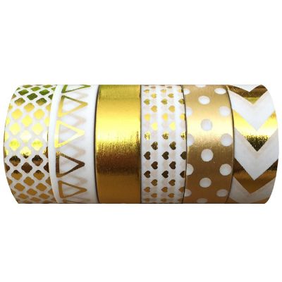 Wrapables Gold Foil & White Washi Tapes Decorative Masking Tapes (AD101), set of 6 Image 1