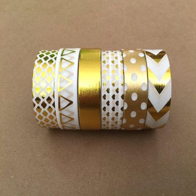 Wrapables Gold Foil & White Washi Tapes Decorative Masking Tapes (AD101), set of 6 Image 1