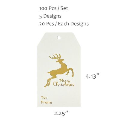 Wrapables Gold Foil Christmas Holiday Gift Tags/Kraft Paper Hang Tags (100pcs) Image 1