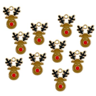 Wrapables Holiday Jewelry Making Pendant Charms (Set of 10), Brown Reindeers Image 1