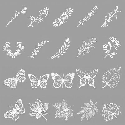 Wrapables Hollow Lace Paper for Arts & Crafts, Scrapbooking, Stationery, Photo Albums (Set of 2), Butterflies & Sprigs Image 1