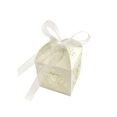 Wrapables Ivory Hearts and Flowers Wedding Party Favor Boxes Gift Boxes with Ribbon (Set of 50) Image 1