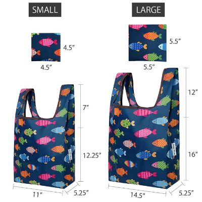 Wrapables JoliBag Nylon Reusable Grocery Bag, 2 Pack, Colorful Fish Image 1