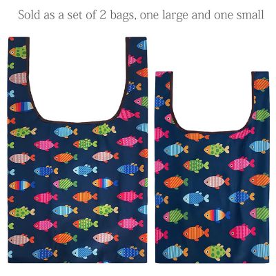 Wrapables JoliBag Nylon Reusable Grocery Bag, 2 Pack, Colorful Fish Image 2