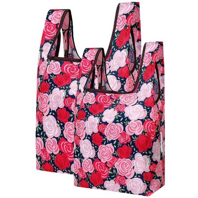 Wrapables JoliBag Nylon Reusable Grocery Bag, 2 Pack, Rose Garden Image 1