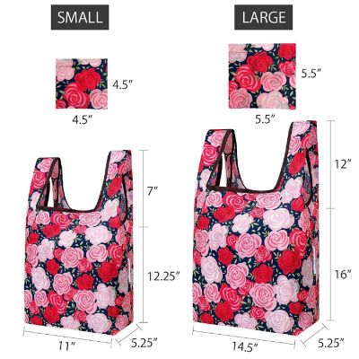 Wrapables JoliBag Nylon Reusable Grocery Bag, 2 Pack, Rose Garden Image 1