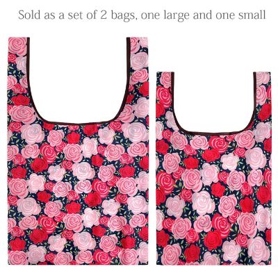 Wrapables JoliBag Nylon Reusable Grocery Bag, 2 Pack, Rose Garden Image 2