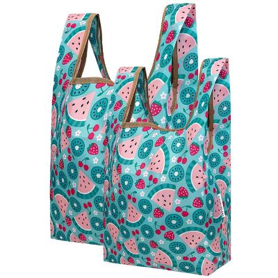 Wrapables JoliBag Nylon Reusable Grocery Bag, 2 Pack, Summer Fruits Image 1