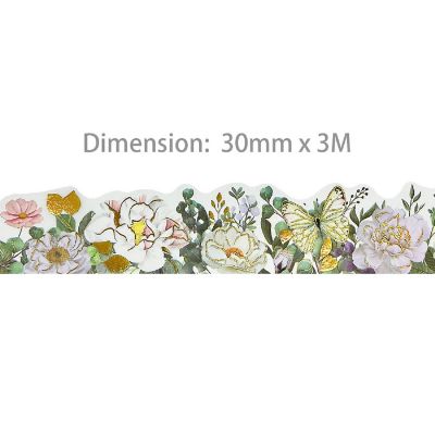 Wrapables Landscape Floral 30mm x 3M Metallic Gold Foil Washi Tape, Dreamy White Image 1