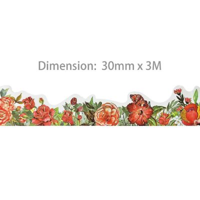 Wrapables Landscape Floral 30mm x 3M Metallic Gold Foil Washi Tape, Red Rose & Peonies Image 1