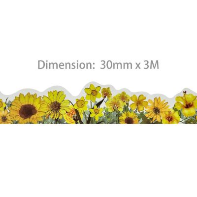 Wrapables Landscape Floral 30mm x 3M Metallic Gold Foil Washi Tape, Yellow Sunflowers Image 1