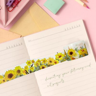 Wrapables Landscape Floral 30mm x 3M Metallic Gold Foil Washi Tape, Yellow Sunflowers Image 2