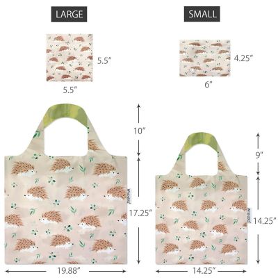 Wrapables Large & Small Allybag Foldable & Lightweight Reusable Grocery Bags (Set of 2), Hedgehogs Image 1