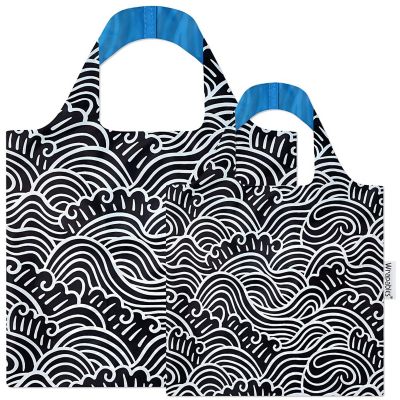 Wrapables Large & Small Allybag Foldable & Lightweight Reusable Grocery Bags (Set of 2), Navy Swirls Image 1