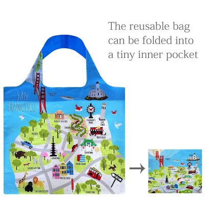 Wrapables Large & Small Allybag Foldable & Lightweight Reusable Grocery Bags (Set of 2), San Francisco Image 3