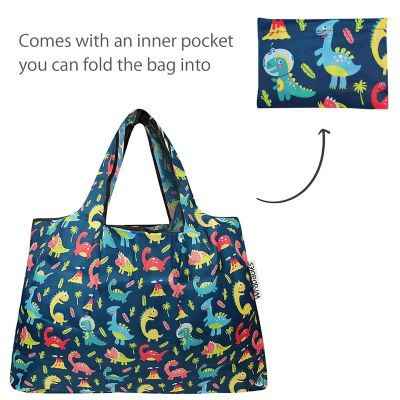 Wrapables Large & Small Foldable Tote Nylon Reusable Grocery Bags, Set of 10, Dinos, Felines, Macarons Image 3