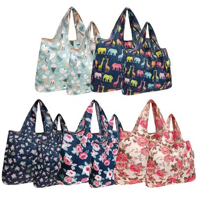 Wrapables Large & Small Foldable Tote Nylon Reusable Grocery Bags, Set of 10, Floral, Treats, Animals Image 1