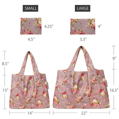 Wrapables Large & Small Foldable Tote Nylon Reusable Grocery Bags, Set of 10, Roses & Dogs Image 1