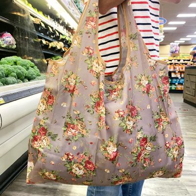 Wrapables Large & Small Foldable Tote Nylon Reusable Grocery Bags, Set of 10, Roses & Dogs Image 3