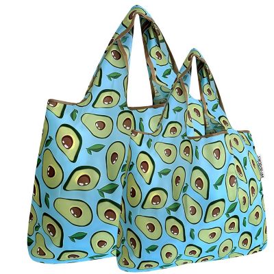 Wrapables Large & Small Foldable Tote Nylon Reusable Grocery Bags, Set of 2, Avocado Image 1