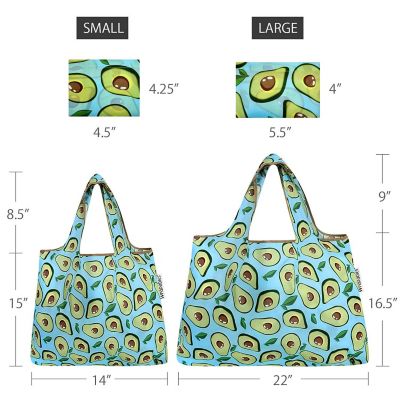 Wrapables Large & Small Foldable Tote Nylon Reusable Grocery Bags, Set of 2, Avocado Image 1