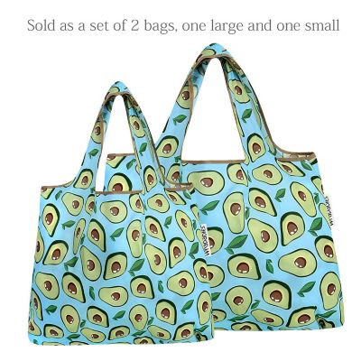Wrapables Large & Small Foldable Tote Nylon Reusable Grocery Bags, Set of 2, Avocado Image 2