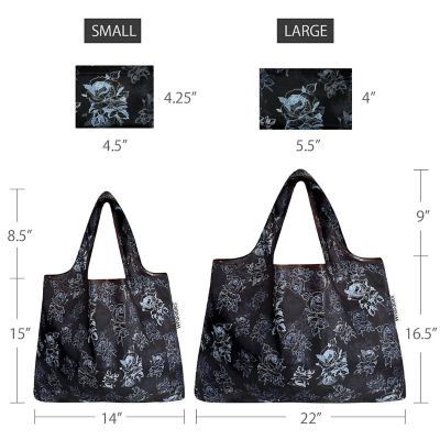 Wrapables Large & Small Foldable Tote Nylon Reusable Grocery Bags, Set of 2, Black Rose Shadow Image 1