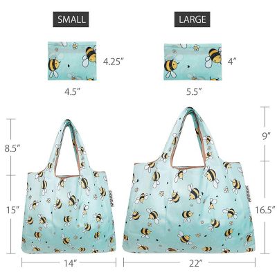 Wrapables Large & Small Foldable Tote Nylon Reusable Grocery Bags, Set of 2, Bumble Bees Image 1