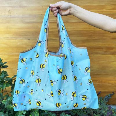 Wrapables Large & Small Foldable Tote Nylon Reusable Grocery Bags, Set of 2, Bumble Bees Image 2