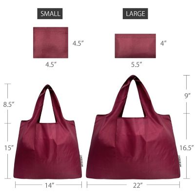 Wrapables Large & Small Foldable Tote Nylon Reusable Grocery Bags, Set of 2, Burgundy Image 1