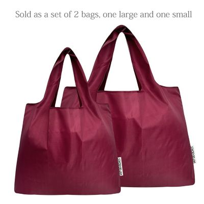 Wrapables Large & Small Foldable Tote Nylon Reusable Grocery Bags, Set of 2, Burgundy Image 2