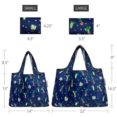 Wrapables Large & Small Foldable Tote Nylon Reusable Grocery Bags, Set of 2, Cactus Party Image 1