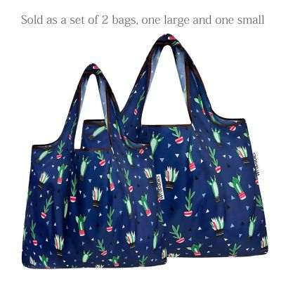 Wrapables Large & Small Foldable Tote Nylon Reusable Grocery Bags, Set of 2, Cactus Party Image 2