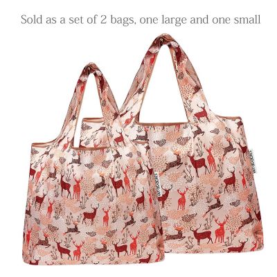 Wrapables Large & Small Foldable Tote Nylon Reusable Grocery Bags, Set of 2, Deer Image 2