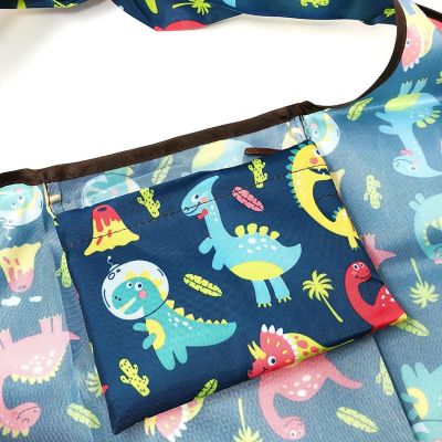 Wrapables Large & Small Foldable Tote Nylon Reusable Grocery Bags, Set of 2, Dinosaurs Image 3