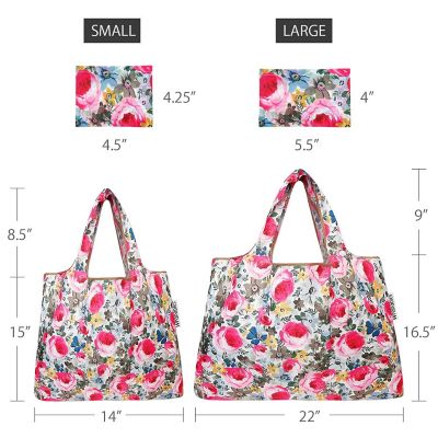 Wrapables Large & Small Foldable Tote Nylon Reusable Grocery Bags, Set of 2, Easter Floral Image 1