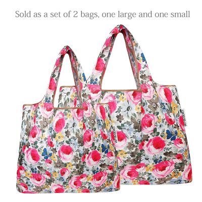 Wrapables Large & Small Foldable Tote Nylon Reusable Grocery Bags, Set of 2, Easter Floral Image 2