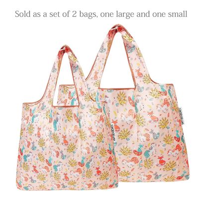 Wrapables Large & Small Foldable Tote Nylon Reusable Grocery Bags, Set of 2, Fantastic Creatures Image 2