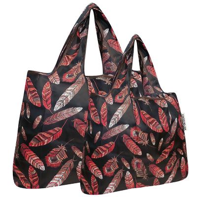 Wrapables Large & Small Foldable Tote Nylon Reusable Grocery Bags, Set of 2, Feathers Image 1