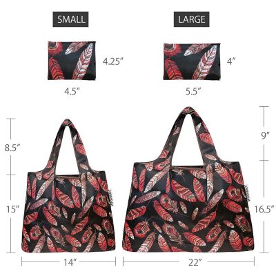 Wrapables Large & Small Foldable Tote Nylon Reusable Grocery Bags, Set of 2, Feathers Image 1