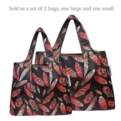 Wrapables Large & Small Foldable Tote Nylon Reusable Grocery Bags, Set of 2, Feathers Image 2