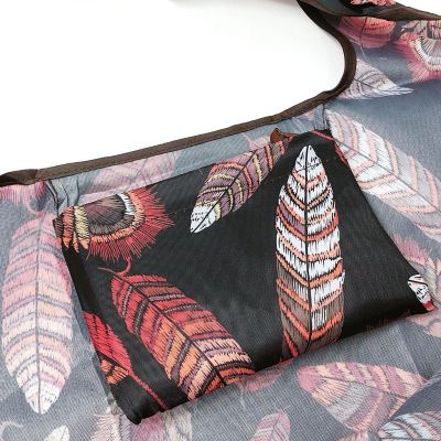 Wrapables Large & Small Foldable Tote Nylon Reusable Grocery Bags, Set of 2, Feathers Image 3