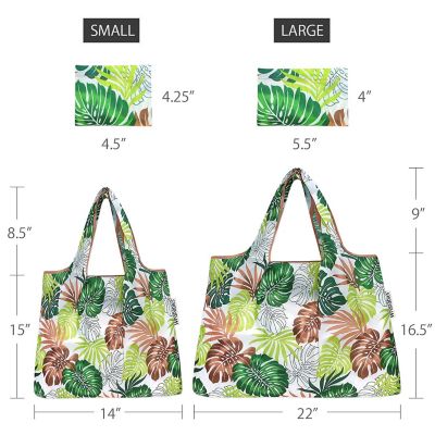 Wrapables Large & Small Foldable Tote Nylon Reusable Grocery Bags, Set of 2, Fern Leaves Image 1