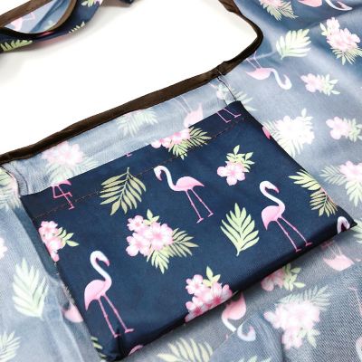 Wrapables Large & Small Foldable Tote Nylon Reusable Grocery Bags, Set of 2, Flamingoes & Floral Image 2