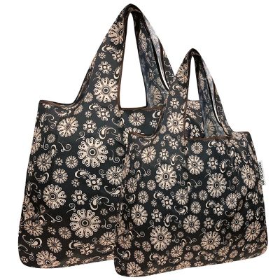 Wrapables Large & Small Foldable Tote Nylon Reusable Grocery Bags, Set of 2, Floral Deco Image 1