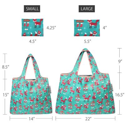Wrapables Large & Small Foldable Tote Nylon Reusable Grocery Bags, Set of 2, Foxes Image 1