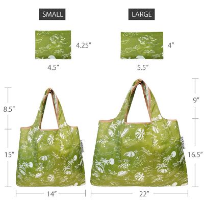 Wrapables Large & Small Foldable Tote Nylon Reusable Grocery Bags, Set of 2, Green Paradise Image 1