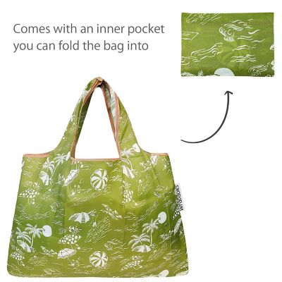Wrapables Large & Small Foldable Tote Nylon Reusable Grocery Bags, Set of 2, Green Paradise Image 3
