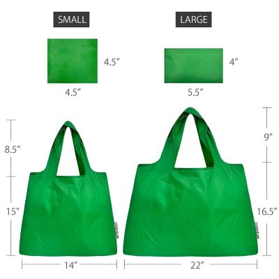 Wrapables Large & Small Foldable Tote Nylon Reusable Grocery Bags, Set of 2, Green Image 1